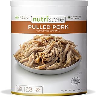 Nutristore Freeze Dried Pulled Pork | Pre-Cooked BBQ Meat for Backpacking, Camping, Meal Prep | Long Term Survival Emergency Food Supply | 25 Year Shelf Life | Bulk #10 Can | Made in USA