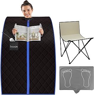 SereneLife, Sauna, Home Sauna Tent, Portable Sauna, Infrared Sauna, Home Steam Sauna, Steam Room, sauna bag, One Person Indoor Sauna box with Heating Foot Pad, Portable Chair and remote controller