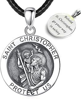 925 Sterling Silver St Christopher Necklace for Women Men, Saint Christopher/St Jude/Virgin Mary/St Benedict Pendant Necklaces Religion Jewellry Gift, 24"