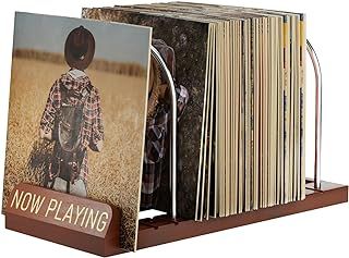 BS-VOG Now Playing Vinyl Record Stand, 50 LP Vinyl Record Storage with Non-slip Grooves, Wood Now Spinning Vinyl Record Holder for Albums Rack Organizer Record Display, Gift Package