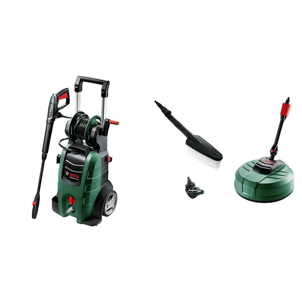 Bosch High Pressure Washer AdvancedAquatak 140 & F016800611 Pressure Washer Home and Car Cleaning Kit (with patio Cleaner, wash Brush and 90 degree nozzle, in Carton Packaging)