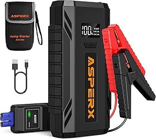 ASPERX 2000A Jump Starter Power Pack(Up to 7L Gas/5.5L Diesel), Car Battery Booster Jump Starter with Jump Leads,LED Flashlight &1.4 INCH LCD Display,Jump Pack for 12V Vehicles Pickup SUV Motorcycle