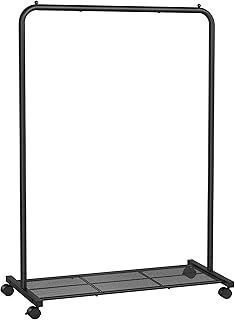 SONGMICS HSR25BK Mobile Clothes Rack on Wheels, Clothes Organizer, Metal with Storage Shelf, Bar Load 40 kg, Black