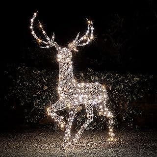 Lights4fun Outdoor Reindeer Large Stag Christmas Light Up Rattan Figure Garden Decoration with 400 Dual Colour LEDs & Timer 2m
