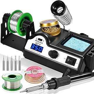 Preciva 60W Professional Digital Solder Workstation, LCD Display, 90-480℃ Adjustable Temperature, 5 Tips, Solder Wire, Frame, Sponge, Suction Device
