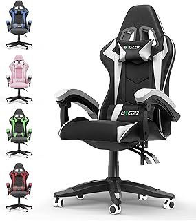 bigzzia Office Desk Gaming Chair Swivel Heavy Duty Ergonomic Design with Cushion and Reclining Back Support (White)