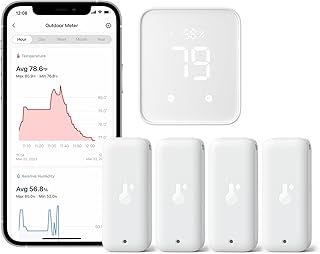 SwitchBot Matter Thermometer Hygrometer 4 Pack with Matter Hub, WiFi&Bluetooth IP65 Indoor Outdoor Thermometer Wireless, Humidity Sensor with Smart Alerts, Works with Alexa, Apple Home, Google Home