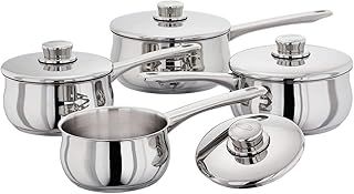 Stellar Classic Set of 4 Stainless Steel Pans 14cm, 16cm, 18cm & 20cm Saucepans with Lids in Classic Domus Shape, Oven-Safe, Induction Ready