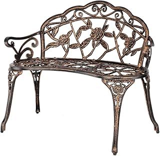 Bonnlo Cast Aluminium Garden Bench Outdoor Bench Furniture Patio Bench Seating Park Patio Seat Cast Iron Antique Finish Chair (Antique Copper)