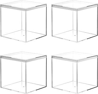 Kamehame Acrylic Display Box with Lid Clear Small Boxes 4 Pcs 10 x 10 x 10 cm / 3.9 x 3.9 x 3.9'' Square Cube Boxes Storage Containers Organiser for Candy Pill Jewelry Makeup and Gift Box