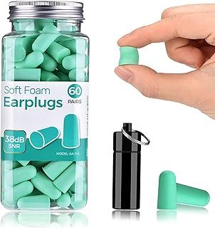 Ultra Soft Foam Earplugs, Noise Cancelling Earplugs for Sleeping, 38dB Highest SNR, One Size Fits virtually Every Wearer for Snoring, Studying, Travel, Motorcycle, Loud Noise etc 60 Pair- Mint Green