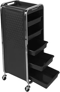 Holdfiturn 6 Tiers Storage Salon Trolley 31 * 36 * 90cm with 5 Drawers Large Trolley with Wheels Multifunctional Adjustable Trolley for Salon Hairdressing Beauty Storage Hairdressing Tools(Black)