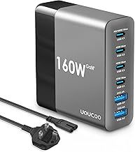 UOUCOO 160W USB-C Charger, 6-Port Fast Charger with 100W+45W, Compatible with MacBook Pro/Air, Dell, iPhone 15 Pro Max/14/13/12