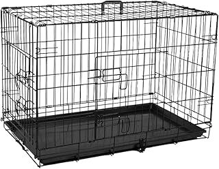 Pet Cage Dog Cat Puppy Training Folding Metal Crate Small 24 inch Pet Animal Transport with Solid Tray 2 Doors 4 Locks Black (24 Inch)