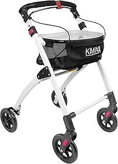 KMINA PRO - Folding Indoor Rollator with Tray, Narrow Walking Frame with Wheels, Mobility Walker Aids, Lightweight, Black