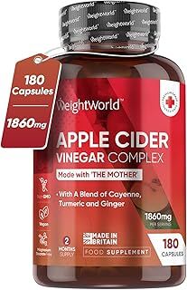 Apple Cider Vinegar with Mother 1860mg - Added Probiotics - 180 Apple Cider Vinegar Capsules with Cayenne Pepper, Turmeric & Ginger Root - Vegan Tablets (Not Apple Cider Vinegar Gummies)