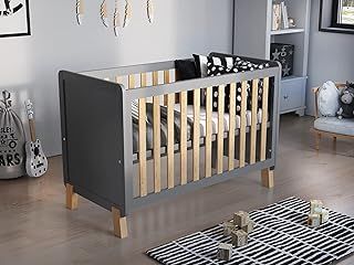 Love For Sleep Francis Wooden Baby Cot Bed 120x60cm with FREE Deluxe Aloe Vera Mattress (Grey & Pine)
