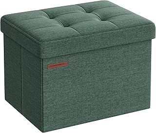 SONGMICS Storage Ottoman, Foldable Small Ottoman Foot Rest, 31 x 41 cm Foot Stool, Ottoman with Storage, Load up to 130 kg, for Living Room, Bedroom, Dorm, Retro Green LSF102C51