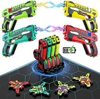 Rechargeable Laser Tag Guns Set - VATOS Laser Tag 4 Player Pack with Vests | Infrared Guns set,2.4GHz Data SYNC Display laser game for kids Teen Adults Family Group Activity for Boys Girls Aged 6-12+