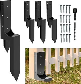 Fence Post Repair Kit-Heavy Duty Metal Steel Fence Repair Stake-Anchor Ground Spike-Support Bracket Mender for Repair/Strengthen Tilted Broken Wood-Powder-Coated Post Ups/Stabilizer/Brace/Buddy 4Pack
