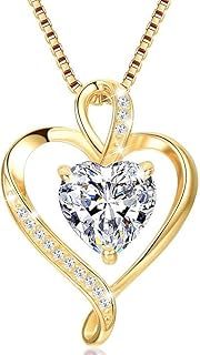 LAVUMO Heart Necklace for Women 925 Sterling Silver Love Cubic Zirconia Pendant Brithstone Necklace Christmas Valentines Birthday Mothers Day Jewellery Gifts for Women Wife Girlfriend Mum Friend