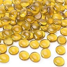 VGOODALL 450g 1LB 80-100PCS Yellow Glass Pebbles,Glass Beads Decorative Flat Glass Pebbles for Aquarium Marbles Decorative Nuggets Vase Filler