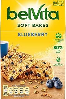 Belvita Breakfast Biscuits Soft Bakes Filled With Blueberry, Soft Biscuits With Blueberry Filling, Multipack of 5 x 50 g (Pack of 1)