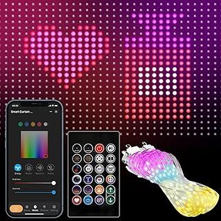 Smart curtain light, LED curtain lights, valentines lights with remote control and APP control, dynamic DIY curtain light, suitable for wall Windows Valentine's Day Halloween Christmas decoration 2x2m