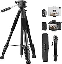 K&F Concept Compact 190cm/75'' Lightweight Tripod for DSLR Camera, Canon, Nikon, Sony with 2-in-1 Phone/Tablet Holder, Travel Tripod with Bluetooth, Load Capacity 4kg
