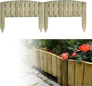 Wooden Log Panel Roll Garden Border Edging Fence Lawen Pressure Treated Fixed Picket Flower Fencing 15cm High Lawn Edging (set of 8 - length 320 cm (10 ft))