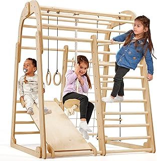 Wooden Kids Indoor Playground 6-in-1 - Montessori Play Gym for Climbing Toys for Toddlers 1-3 - Baby Indoor Jungle Gym Playset