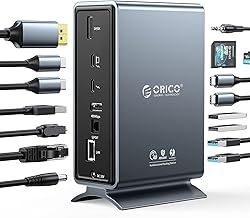 ORICO Thunderbolt 3 Docking Station, 15-in-1 40Gbps USB C Docking Station with Single 8K @ 30hz, Dual 4K@60Hz, PD60W Charging, USB3.1&3.0,Ethernet, Audio, LAN, Compatible with Mac & Windows Gray