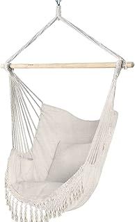 VOUNOT Hanging Chair with Cushion, Macrame Hammock Swing Chair for Bedroom, Balcony, Patio, Garden, Indoor or Outdoor, 265LBS Capacity, Beige