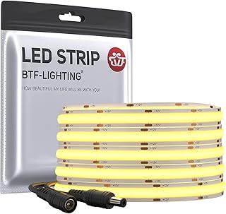 BTF-LIGHTING FCOB Flexible High Density LED Strip 5M 336LEDs/M Natural White 8W/M 12V 8mm Dimmable Malleable FOB COB LED Light Tape for Bedroom Kitchen Home Interior Decoration(Only Strip)
