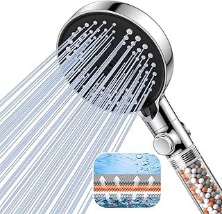 VOXON Shower Head with Filter, Triple Filtration, Shower Head High Pressure 6 Modes with One-Touch Switch, Anti-Limescale Nozzles Shower Head with Extra Replaceable Accessories