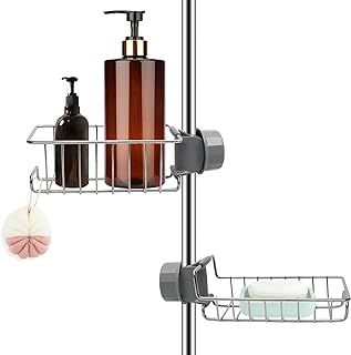 2Pcs Shower Caddies No Drill, Stainless Steel Bathroom Accessories Caddy Storage Shelves,Kitchen Sink Organiser, Shampoo Soap Holder Rack, Rust Free for 18-27mm Shower Rail