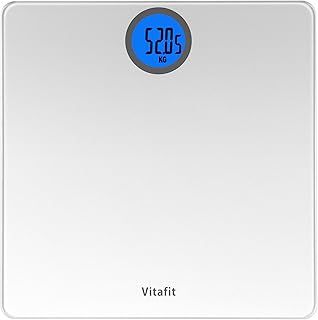 Vitafit Digital Bathroom Scales for Body Weight, Weighing Scales with Step-On Technology, LCD Display(Stone/kgs/lbs),Tempered Glass Silver