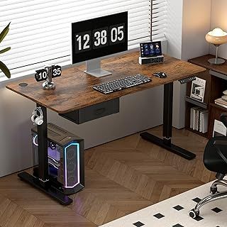 Electric Standing Desk, Sit Stand Table, Height Adjustable Electric Standing Computer Desk with USB Charging Port and Desk Drawer for Home Office(120 X 60 cm, Brown)-Easton