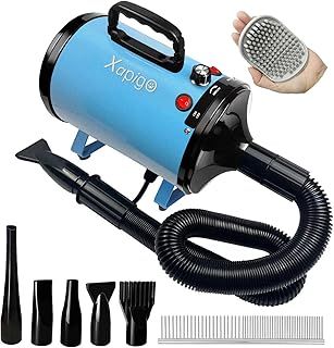 Dog Dryer, Dog Hair Dryer,Pet Grooming Hair Dryer with Indicator Light,with Pet Steel Comb, Pet Towel,4 Different Nozzles (Metal-Blue)