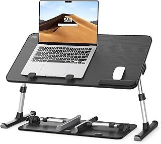 Desk, Table, SAIJI Folding Table, 5 Heights Adjustable Laptop Stand, Breakfast Bed Tray for Sofa, Bed, Terrace, Balcony (52 * 30cm Black)