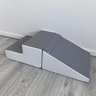 Indoor Soft Play Foam Slide and Steps Beginner Activity Equipment Children's Ramp Climbing, Stairs, Crawling, Climber, Sliding - 2 Piece Set Grey OL19