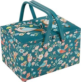 Large Twin Lid Sewing Craft Storage Box, Appliqué, Bird Aviary