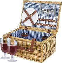 2 Person Hamper Basket - Wicker Family Picnic Holder Food Cutlery Set Glasses | Complete Picnic Accessories For Camping And Outdoor Party