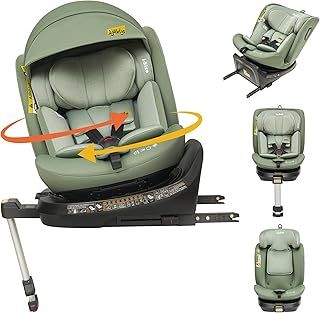 Jovikids Car Seat, i-Size 360 Rotating Car Seat with ISOFIX, Adjustable Headrest, Side Impact Protection for 40-150 cm Toddler, Infant, Child, Position Recline, ERF, 360 Swivel Baby Car Seat (Green)