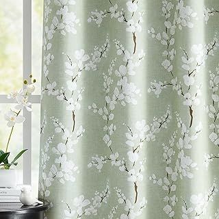 Fmfunctex Green Floral Blackout Curtains for Bedroom 54 inch Drop Eyelet Curtains for Living Room Nursary Blossom Thermal Insulated Window Curtain Panels 2 Panels White on Green