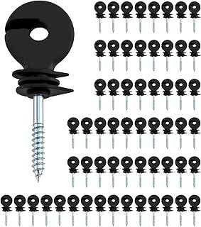 QWORK® 60Pcs Electric Fencing Ring Insulators, Wire Mesh Ring Insulator, Wooden Post Insulator Screw-in, for Ropes, Wires and Strands.