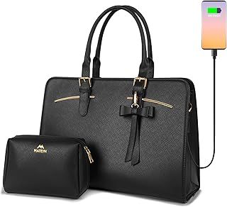 MATEIN Ladies Laptop Bags for Women Stylish, Leather Laptop Handbag with Notebook Compartment Designer Ladies Briefcase Work Bags for Women 15.6 Inch Laptop Tote Handbag for School, Office, Black
