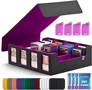 UAONO Trading Card Storage Box for Commander Display, 2400+ MTG Deck Box with 4 Toploader, TCG Card Case fits Magic PTCG Sports Cards(Black&Purple)