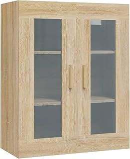 Tidyard Floating Kitchen Cabinet Hanging Bathroom Cabinet Kitchen Storage Cupboard with Glass Doors Hanging Bathroom Wall Organiser Sonoma Oak 69.5x34x90 cm 76