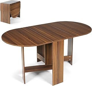 GiantexUK Folding Dining Table, Wooden Kitchen Drop Leaf Table for 4-6 People, Space-saving Extendable Study Workstation PC Desk for Kitchen Dining Living Room